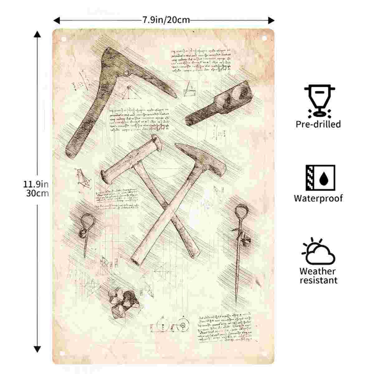 2D 플랫 1개 빈티지 해머 도구 스케치 금속 벽 장식 - Gardening Tools Sketch 리뷰 및 가격